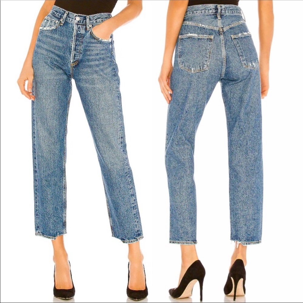 Agolde 90's Mid Rise Loose Fit Straight Leg Jeans In Showcase Button Fly 29